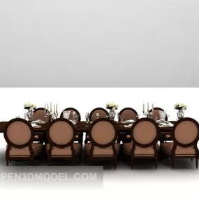 Long Wooden Dining Table Furniture 3d model