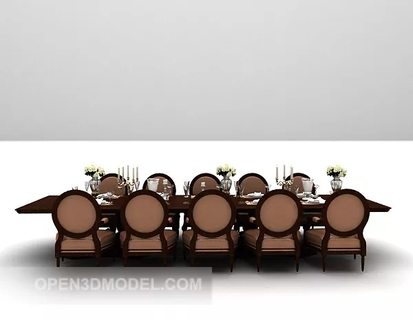Long Wooden Dining Table Furniture 3d model Long Wooden Dining Table Furniture 3d model