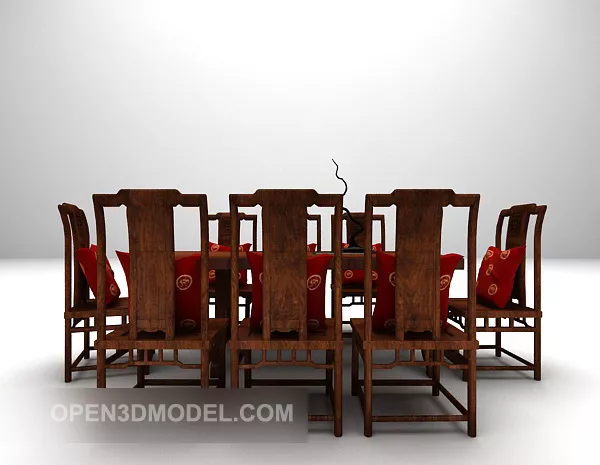 Long-shaped Wooden Table And Chairs 3d model Long-shaped Wooden Table And Chairs 3d model