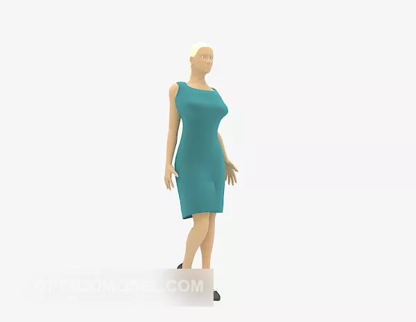 Long Skirt Blue Lady 3d model Long Skirt Blue Lady 3d model