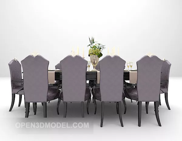 Long Square Table With Chair 3d model Long Square Table With Chair 3d model