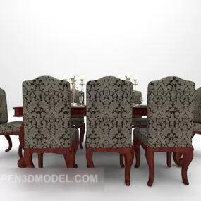 Long Square Table Dinning Set 3d model