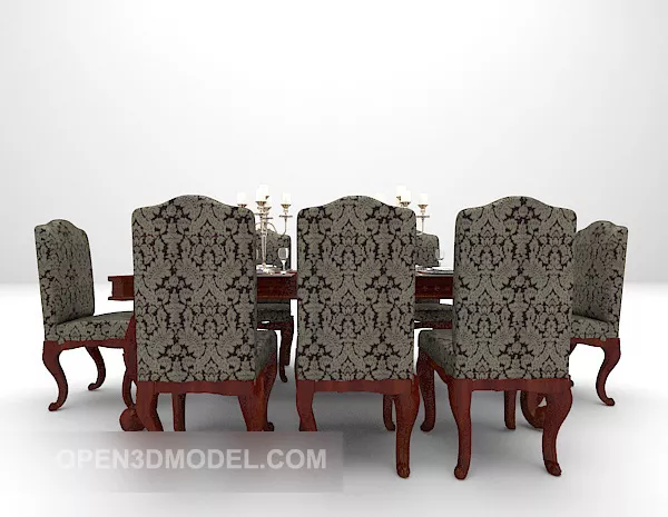 Long Square Table Dinning Set 3d model Long Square Table Dinning Set 3d model