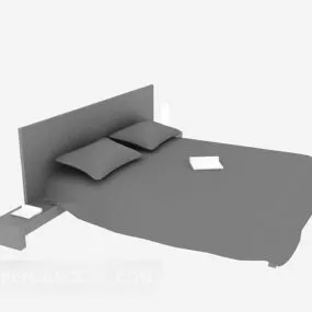 Lowpoly Double Bed Grey Color 3d model