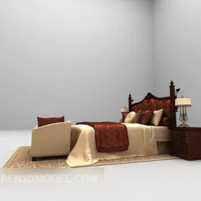 Luxury Double Bed Brown Style 3d model