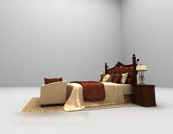 Luxury Double Bed Brown Style 3d model Luxury Double Bed Brown Style 3d model
