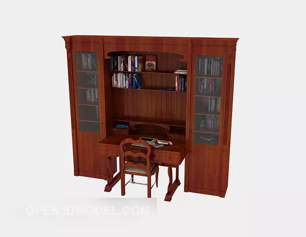 Mahogany Bookcase Desk Furniture 3d model Mahogany Bookcase Desk Furniture 3d model