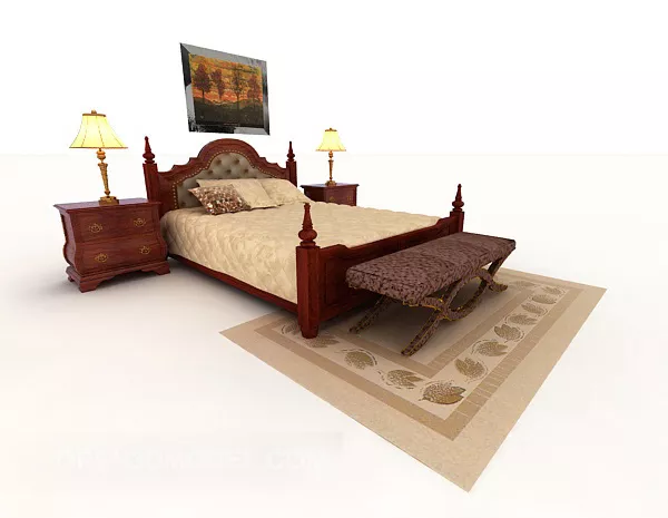 Mahogany Double Bed 3d model Mahogany Double Bed 3d model