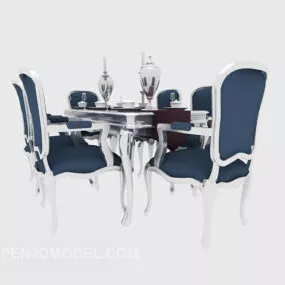 Mediterranean Style Dining Table Chair 3d model