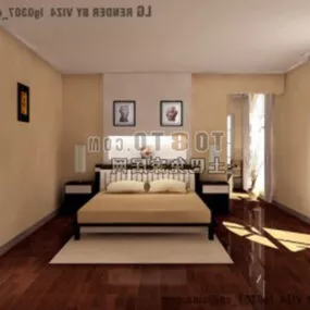 Modern Bedroom Beige Wall Color 3d model