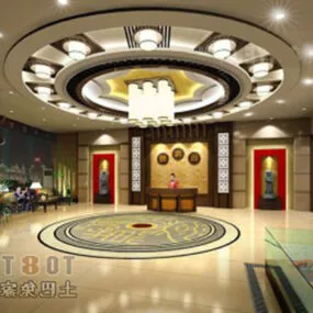 Chinese Restaurant Round Ceiling Interior 3d model