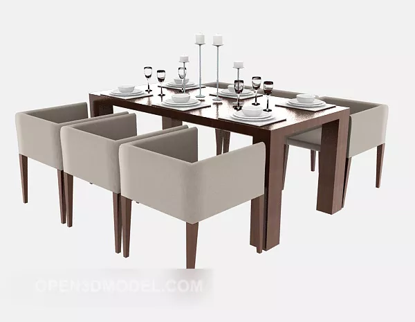 Oak Dining Table Chairs 3d model