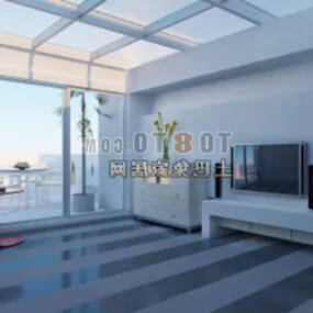 Modern White Living Room Glass Door 3d model