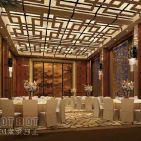 Modern Restaurant With Furniture Interior 3d model