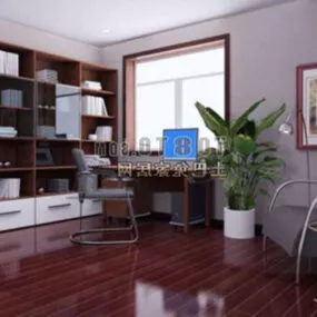 Modern Study Room With Shelves 3d model