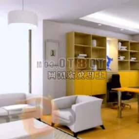 Modern Study Room Yellow Paint Interior 3d model