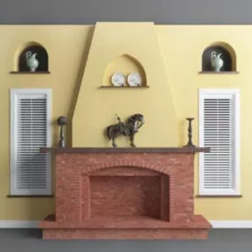 Modern Brick Fireplace 3d model