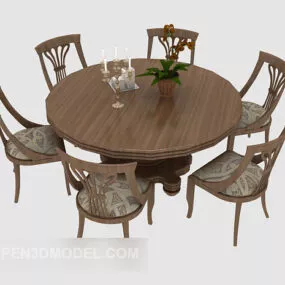 Modern Round Table Wooden 3d model