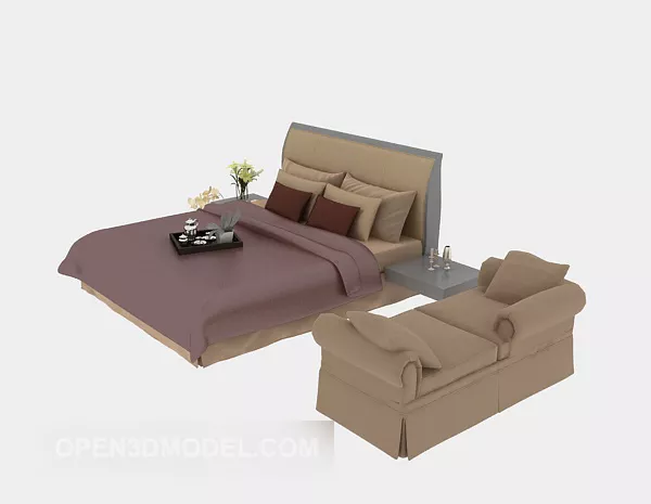 Modern Bed With Daybed 3d model Modern Bed With Daybed 3d model