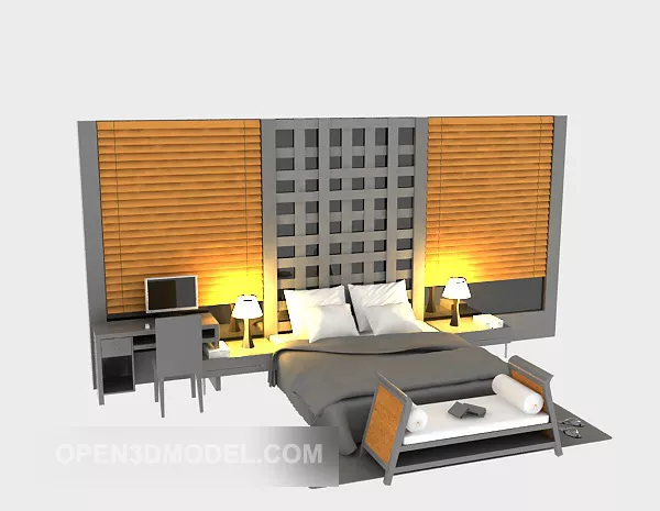 Modern Bed With Lamp Back Decoration 3d model Modern Bed With Lamp Back Decoration 3d model