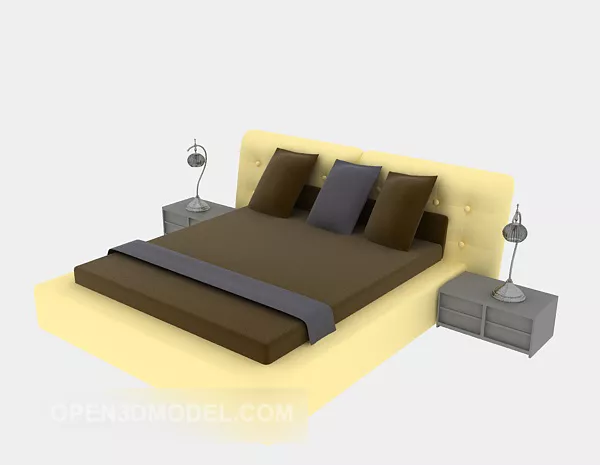 Modern Bed Yellow Brown Furniture 3d model Modern Bed Yellow Brown Furniture 3d model