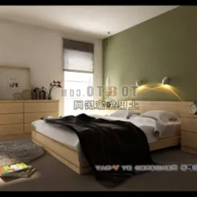 Modern Bedroom With Small Windows 3d model