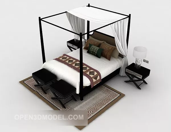 Modern Black White Posters Double Bed 3d model Modern Black White Posters Double Bed 3d model