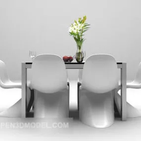 Modern Black Dining Table With Plastic Chair 3d model