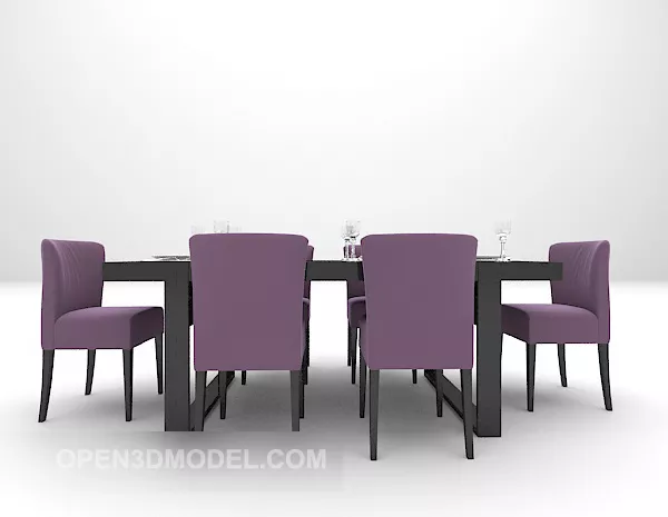 Modern Dining Table And Chair With Tableware 3d model