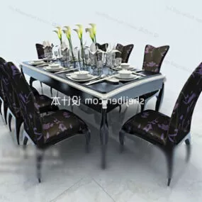 Modern Black Eight-person Table 3d model