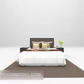 Modern Brown Bed With Carpet Furniture 3d model