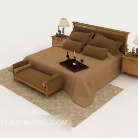 Modern Brown Home Double Bed 3d model