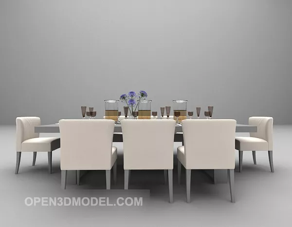 Modern Brown Table Chair With Table Ware 3d model Modern Brown Table Chair With Table Ware 3d model