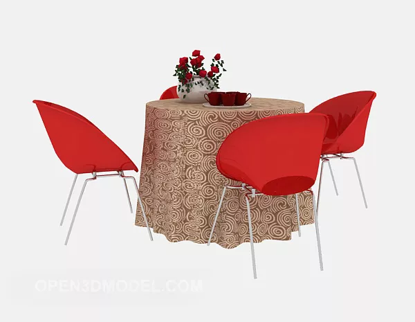 Rustic Dining Room Chair Table Set 3d model