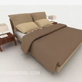 Modern Casual Home Brown Double Bed 3d model