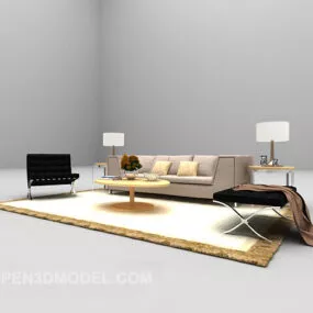 Modern Sofa Furniture With Carpet Lamp 3d model
