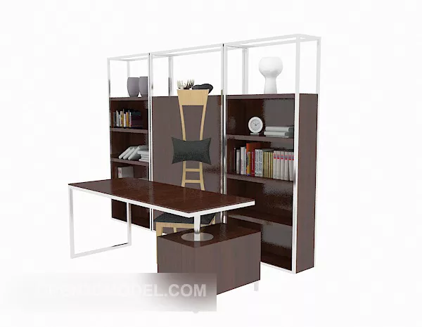 Modern Desk With Bookcase 3d model Modern Desk With Bookcase 3d model