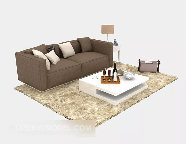 Modern Double Sofa Set With Carpet 3d model Modern Double Sofa Set With Carpet 3d model