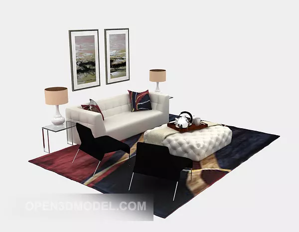 Modern Double Sofa With Decoration Ware 3d model Modern Double Sofa With Decoration Ware 3d model