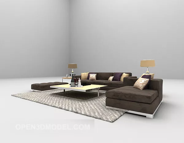 Modern Family Sofa Brown Fabric 3d model Modern Family Sofa Brown Fabric 3d model
