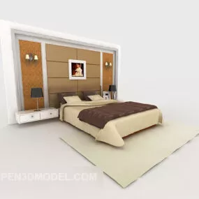 Modern Family Wood Double Bed 3d model