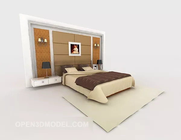 Modern Family Wood Double Bed 3d model Modern Family Wood Double Bed 3d model