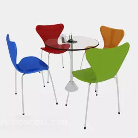 Modern Glass Casual Table Chair Set 3d model