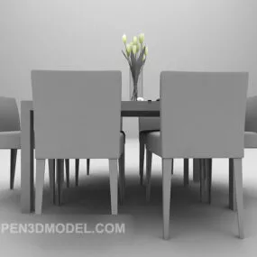 Modern Grey Dining Table With Chair 3d model