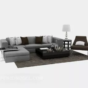 Modern Grey Sofa Table With Floor Lamp 3d model