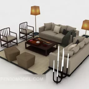Modern Grey Wood Sofa Full Sets 3d model