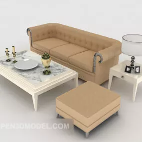 Modern Home Brown Wood Combination Sofa 3d model