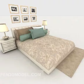 Modern Home Light Brown Double Bed 3d model