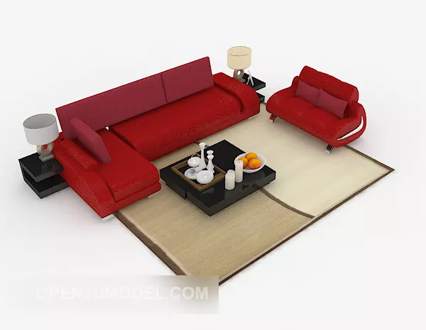 Modern Home Red Combination Sofa 3d model Modern Home Red Combination Sofa 3d model