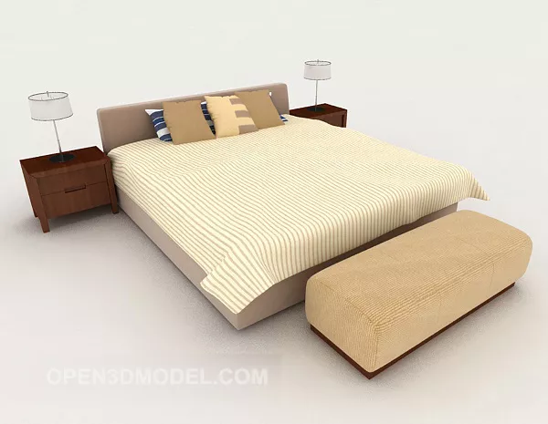 Modern Home Simple Warm Yellow Double Bed 3d model Modern Home Simple Warm Yellow Double Bed 3d model
